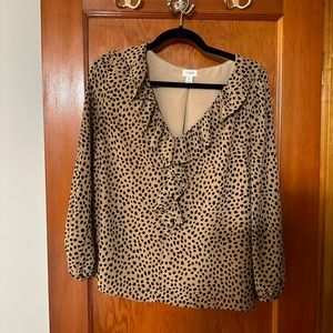 JCrew Leopard VNeck Ruffle Long Sleeve Blouse
